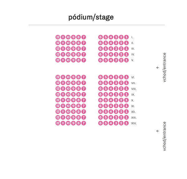 Malá sála Slovenskej filharmónie – plán sedadiel
