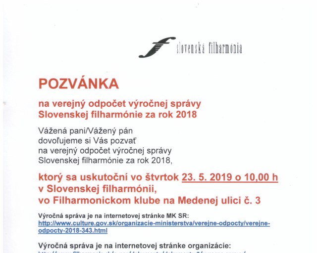 POZVÁNKA na verejný odpočet výročnej správy - POZVÁNKA 